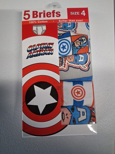 5-Pack CAPTAIN AMERICA Boys Size 4 Cotton Briefs Underwear • Assorted