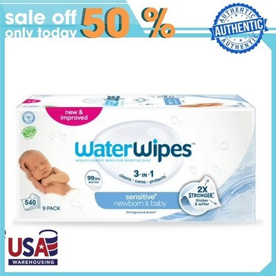WaterWipes Sensitive Newborn & Baby Wipes, 3-In-1 Cleans, Cares, Protects 9pk