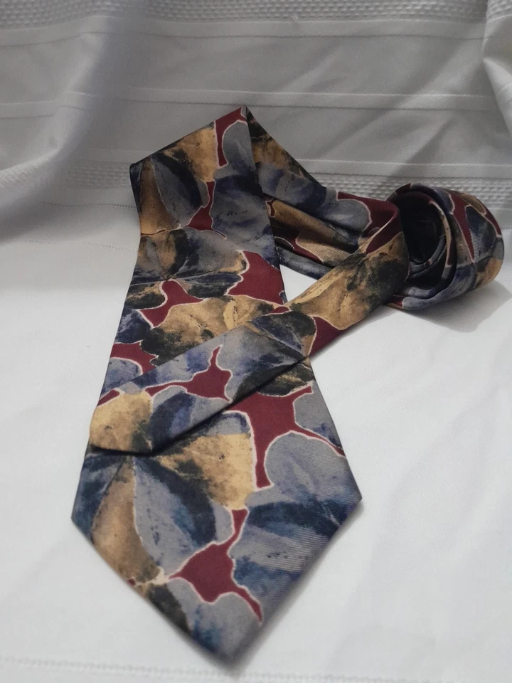 Cellini Collection 男式领带栗色、蓝色和围攻花卉 100% 真丝 4 英寸× 58 — 第 3/4 张图片