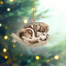 Personalized Sleeping Siberian Husky Dog Christmas Ornament, Dog Angel Wings