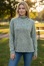 Eddie Bauer Sweater Women's Small Gray Green Mock Neck Snap Fleece Pullover Warm