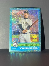 2025 Topps Heritage -  SP Austin Wells #441 Chrome Light Blue Sparkle Refractor