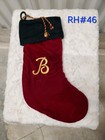 Rhinestoned Embroidered Initial "B" Velet Stocking, Green & Red - RH#46