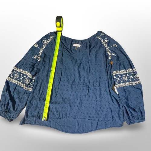 Cupio Women's Embroidered Swiss Dot Peasant Top Blouse Blue L/G festival boho - Picture 3 of 5