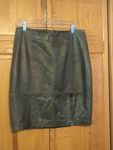 Talbots Women's Skirt 10 Olive Green 100% Leather Lined Classic Modern Pencil