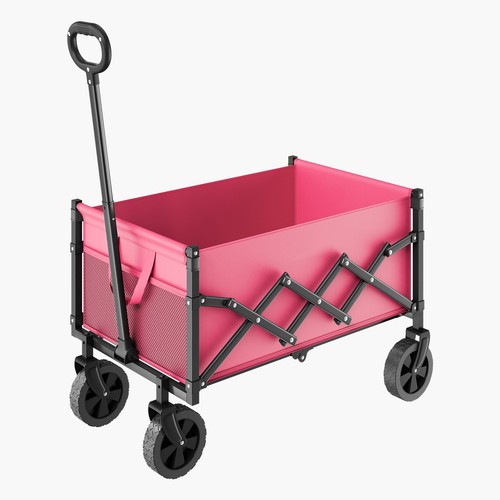 Outdoor Collapsible Wagon Carts 120L& 225LBS Heavy Duty Folding Garden Cart Pink - Picture 11 of 12