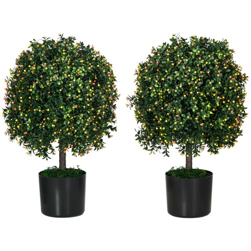 HOMCOM 2 Pack Artificial Tree Boxwood Topiary with Orange Fruits, 20.75" - Picture 4 of 11
