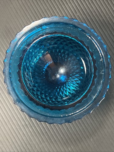 Vtg Viking Fairy Lamp Bluenique Blue Glass Diamond Point Glimmer 7” Candle - Picture 9 of 13
