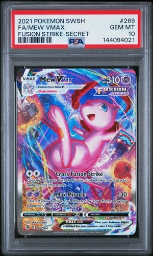 2021 POKEMON SWORD & SHIELD FUSION STRIKE SECRET #269 FULL ART/MEW VMAX PSA 10
