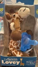 Dr. Brown's Lovey Pacifier and Teether Holder, 0 Months Plus, Giraffe with Blue