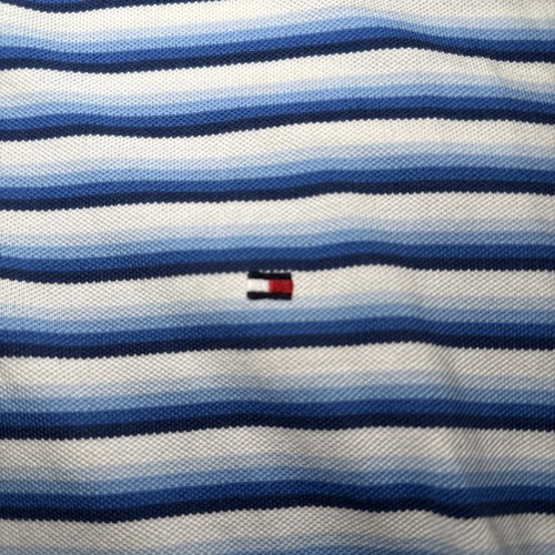 Tommy Hilfiger Men’s Large Short Sleeve Blue And White Stripped Polo Shirt - Picture 2 of 16