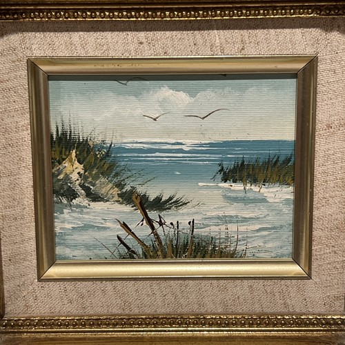 Beach Seashore Landscape Oil Painting Ornate Gold Gilt Frame Midcentury Vintage  - Picture 5 of 9
