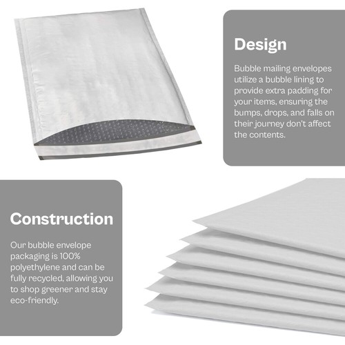 100 8.5x14.5 Poly Bubble Lined Mailers Padded Envelopes Mail Bags 8.5 x 14.5 - Picture 4 of 6