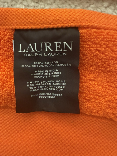 RALPH LAUREN WESCOTT 2 PC Set Summer Orange 100% Cotton Bath & Hand Towels - Picture 5 of 5