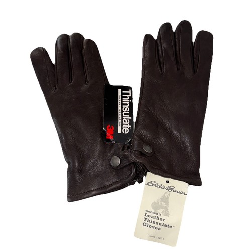 NWT Eddie Bauer Womens Brown Leather Gloves Thinsulate Lining Large - Picture 1 of 6