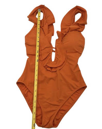 Michael Kors One Piece Swimsuit Orange Ruffles “Mimosa” DeepV Neck Size 8 - Picture 10 of 11