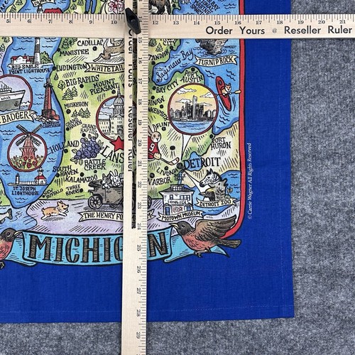 Vintage Great Lakes State Michigan Carrie Wagner Kay Dee Tea Towel Wall Art Blue - Picture 8 of 9