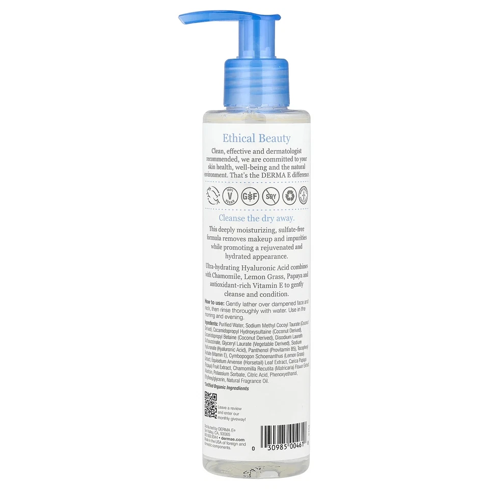 Limpiador hidratante Derma E ácido hialurónico 6 fl oz 175 ml sin crueldad, Foto 2 de 2