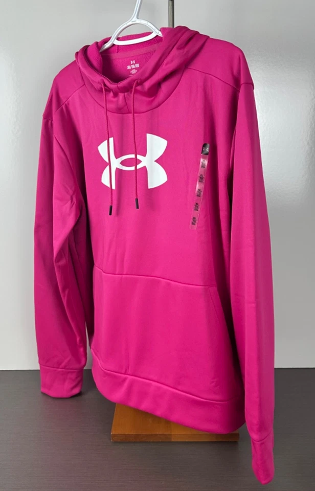 Under Armour Women's Armour Fleece Big Logo Hoodie Pink / White XL Loose Fit NWT - Image 3 of 4