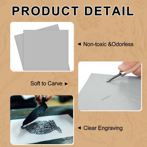 Yeaqee 4 Pcs Linoleum Block Rubber Carving Block Soft Linocut Blocks Large - Picture 3 of 7