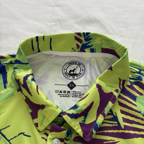 Proud 90 Ninety Golf is Fun Polo Shirt UV Sun Palm Trees Men’s Size 3XL Tropical - Picture 4 of 11