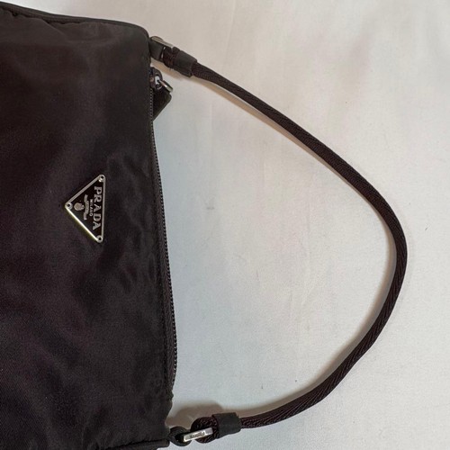 PRADA Accessory Pouch Hand Bag Tote Purse Logo Nylon Dark Brown Authentic - Picture 7 of 24