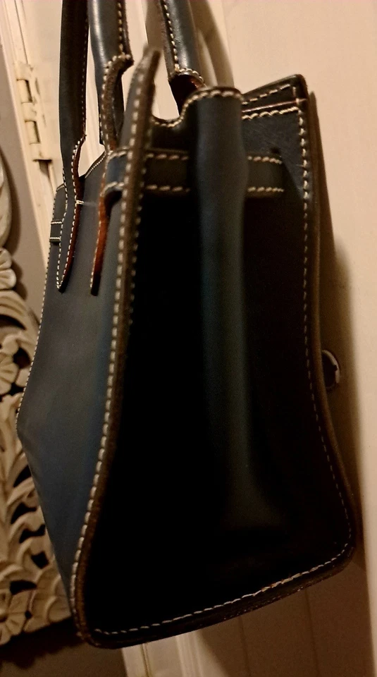 Dooney & Bourke Alto TASSEL FLORENTTINE Navy BLUE Leather Satchel Small ITALY  - Image 3 of 4