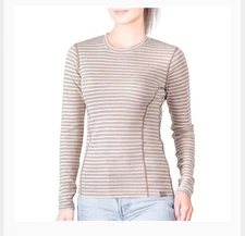 MERIWOOL Womens Base Layer 100% Merino Wool Midweight Long Thermal Shirt L Tan