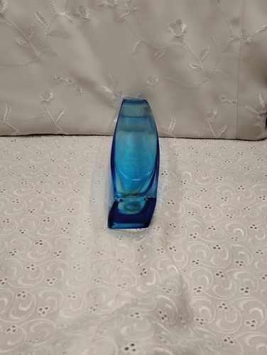 Vintage Blumenvase aus blauem und klarem Glas, Rautenform - Bild 7 von 7