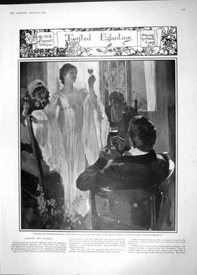 Original alter antiker Druck 1904 gedreht Eglantine Damen Herren trinken Rubin Wein