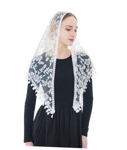 Triangle Catholic Church Veils Floral Lace Scarf Mass Mantilla Chapel White