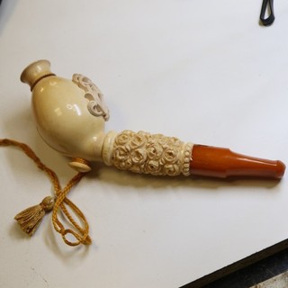 Historische Monogramm Meerschaum Bernsteinpfeife 19. Jhd. 19 cm M3