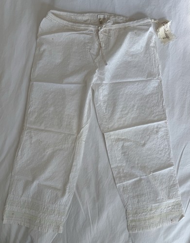 PJ Salvage Lounge-Hose Ösen Spitzenbesatz Baumwolle bestickt weiß Vintage neu UK - Bild 14 von 19