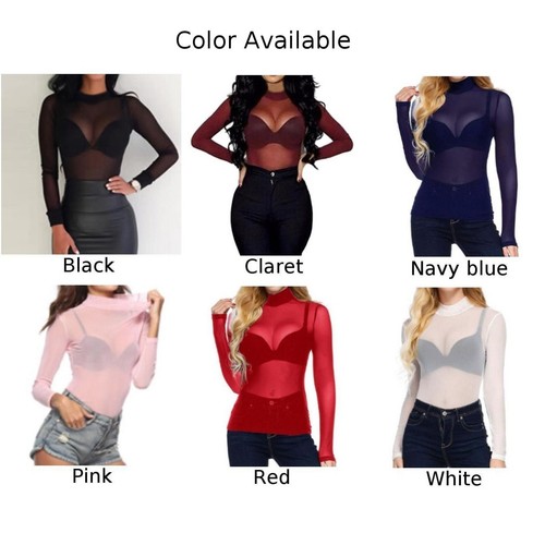 Fashion Bottoming Shirt Hot Girl Transparent Mesh Turtleneck Ultra-thin - Picture 4 of 36