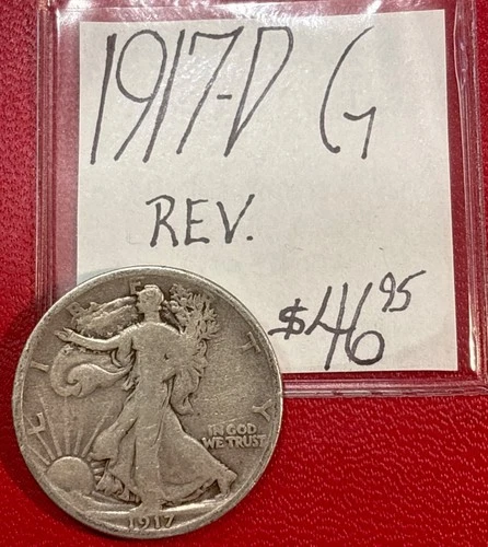 1917-D Walking Liberty Silver Half Dollar (G) Good Condition! REV.! ENN Coins