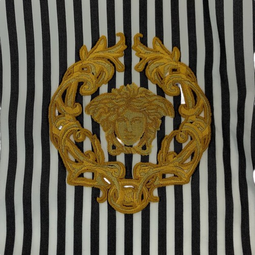 VERSACE Medusa A87413 Long-sleeved shirt striped shirt Gray white cotton - Picture 8 of 10