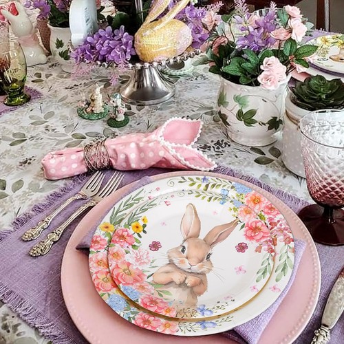 40Pcs Easter Paper Plates Bunny Floral Disposable Plates 9 Inch & 7 Inch Rabb... - Picture 6 of 7