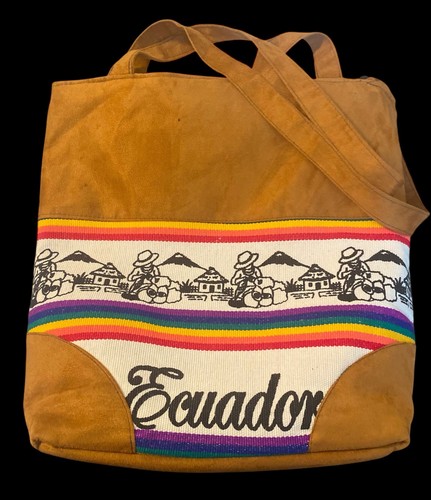 Ecuador Embroidered Large Purse 14” X 14” X 4” Brown - Picture 2 of 17
