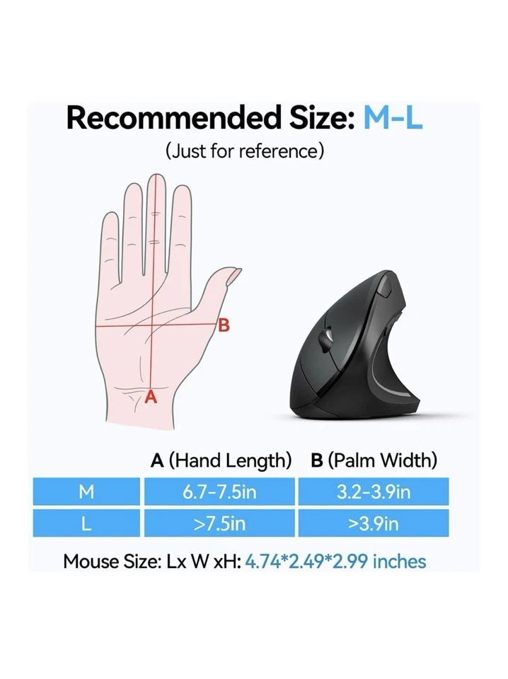 Ergonomic Mouse, Wireless Bluetooth Vertical Mouse, 4800 DPI Optical - Image 3 of 4