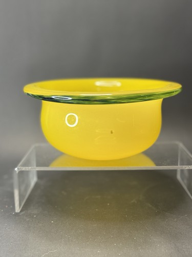 Studio Art Bubble Glas Vase Schale gelb blauer Rand mexikanisch - Bild 1 von 8