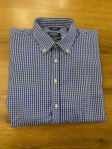 Chaps Slim Fit Men’s L Stretch Button Up Long Sleeve NWOT! Blue/white Check - Picture 10 of 21