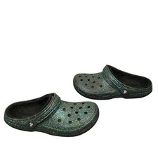 Crocs Men  s Classic Glitter Fleece Lined Clogs Sz 10 Women  s 12 Black Teal Blue
