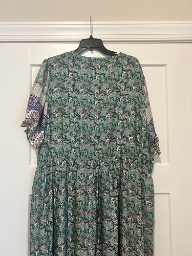 New Bloomchic Green Floral Print Maxi Dress Puff Sleeves Elastic Waist 22/24 - Picture 6 of 7