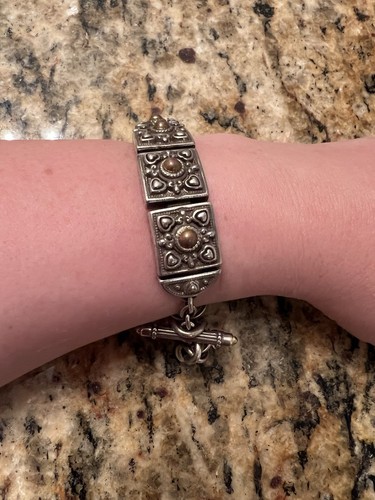 Brighton Silver-Gold Two Tone Heavyweight Square Toggle Bracelet Fits 7” To 8”
