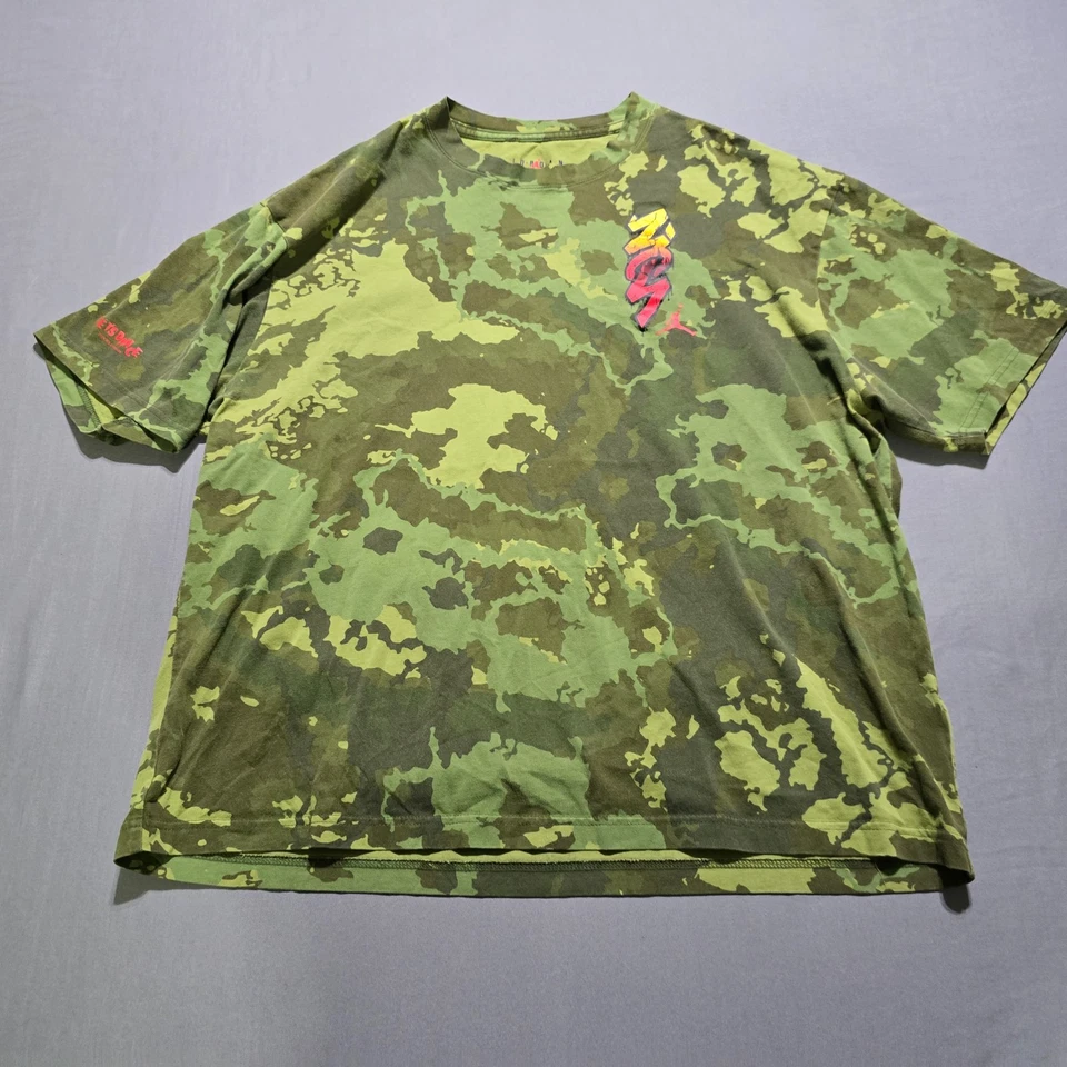 Jordan Zion 衬衫男式 XL 绿色红色 Bayou 男孩迷彩棉短袖圆领 — 第 2/4 张图片
