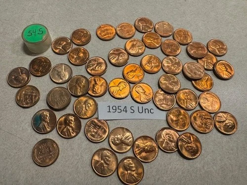 1954-S Lincoln Wheat Penny Roll of 50 Coins  Uncirculated Roll!