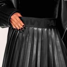 adidas IVY PARK Originals Beyonce Triple Black Faux Leather Pleated Mini Skirt