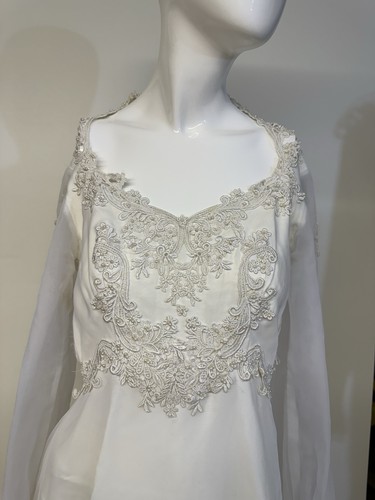 Vintage Brautkleid ILGWU weiß creme Spitze mit langer Schleppe Gr. 8 - Bild 6 von 23