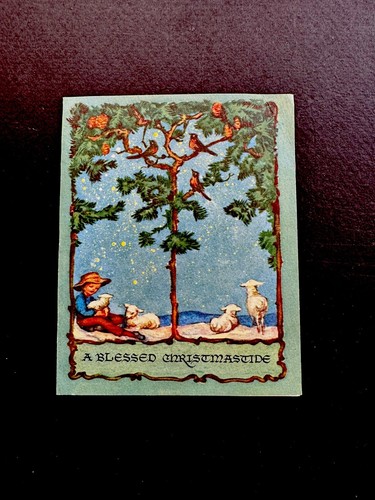 1 Tarjeta de felicitación de Navidad de colección Erica Von Kager Brownie pastor con ovejas debajo del pájaro 🌴 - Imagen 1 de 3