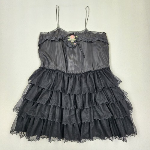 Neu mit Etikett LoveShack ausgefallenes schwarzes Seidenkleid MYRNA MINI Stufen Spitze Chiffon Rüschen Gr. L - Bild 2 von 18